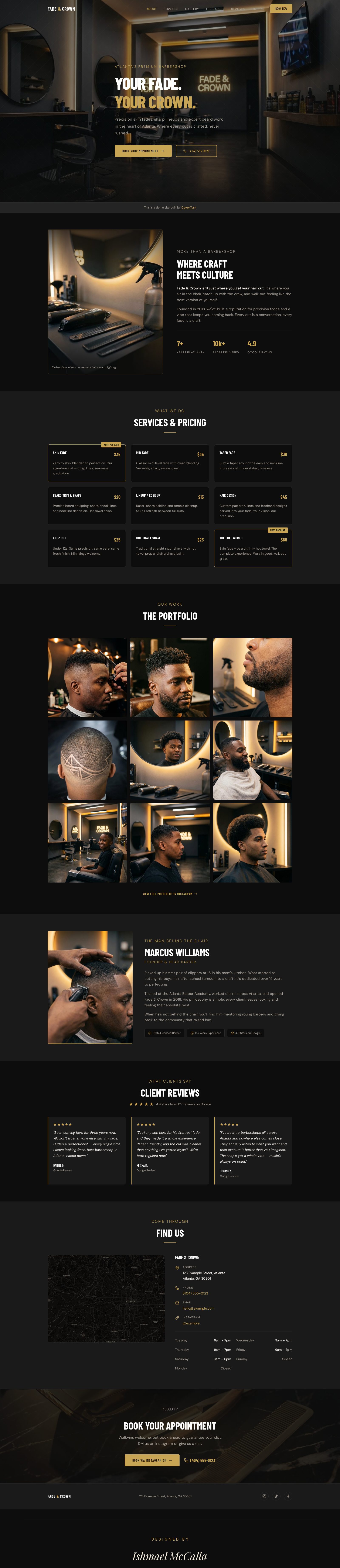 Fade & Crown — full site walkthrough