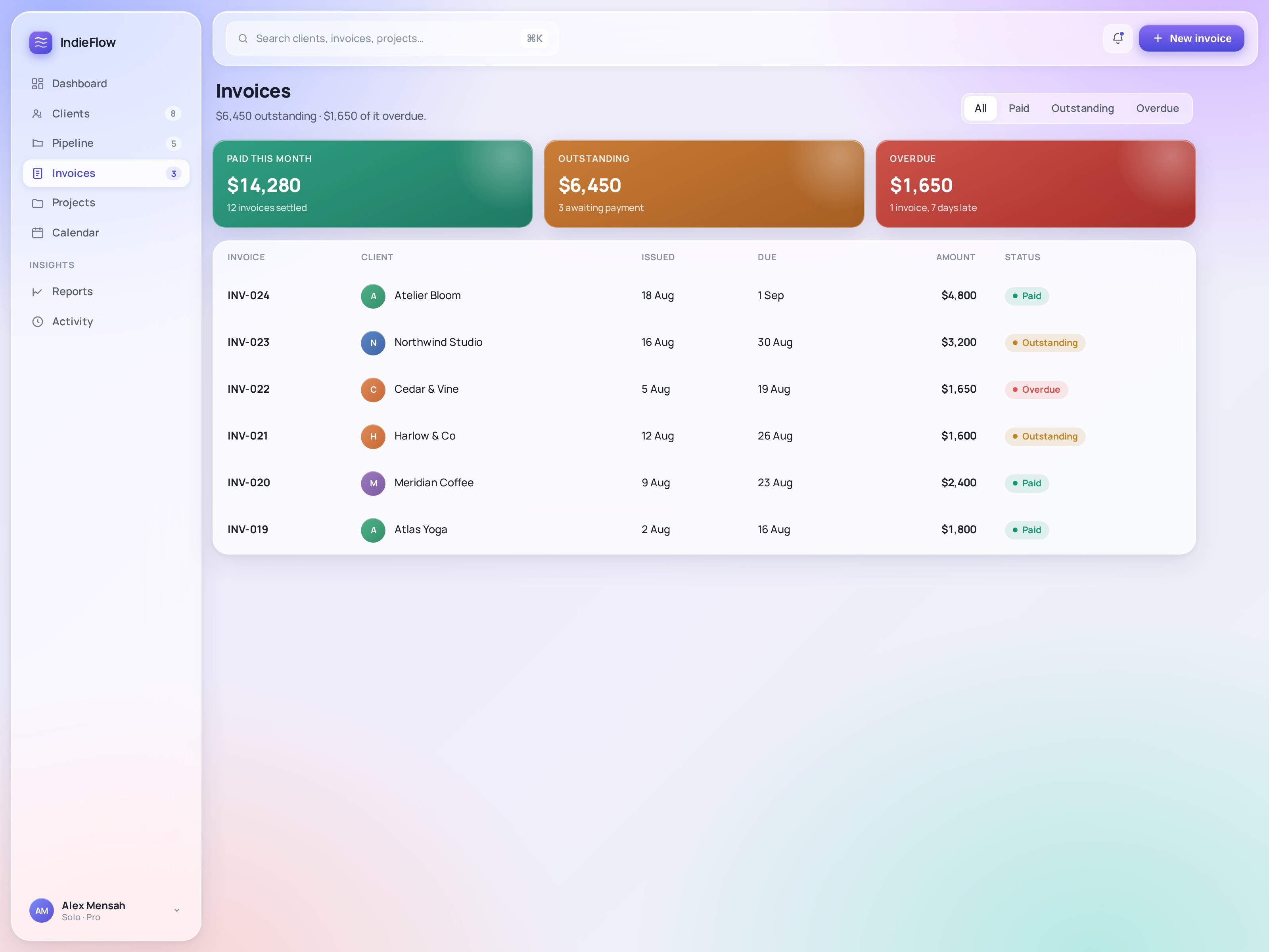 IndieFlow — invoices